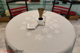 Round table cloth- White firework embroidery (size 180 cm)